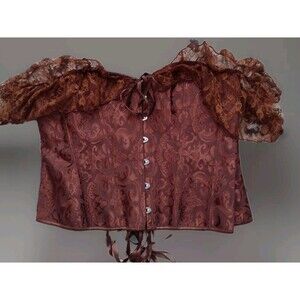 New Short Corset Top Brown Spider Web Goth Metal Toggle Front Lace Up Back 5X